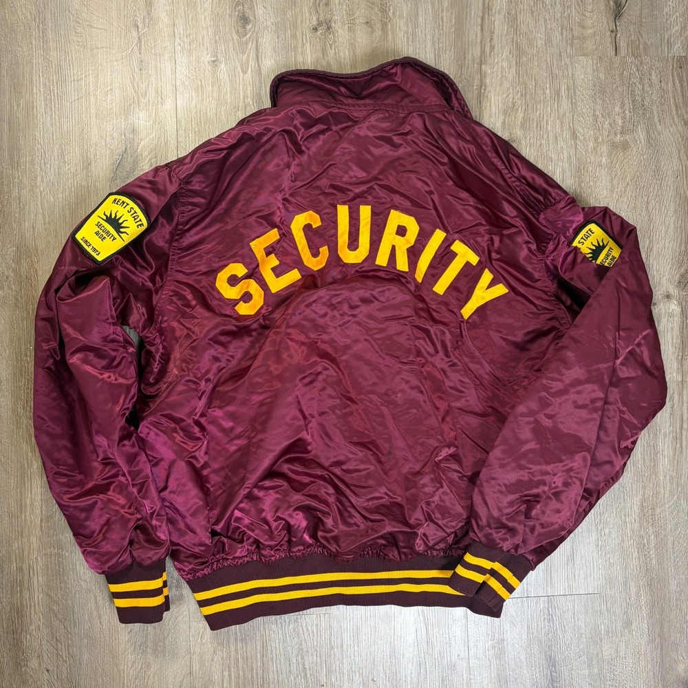 VTG Kent State Security Varsity Satin Jacket Maroon Yellow USA College Large